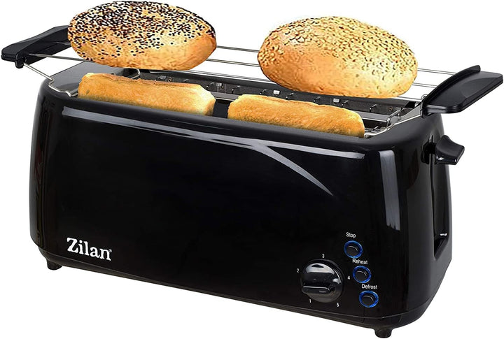 Zilan, Langschlitz-Toaster, 4 Scheiben Toastautomatik, XXL, 5 Bräunungsstufen, Brot-Auftaufunktion,