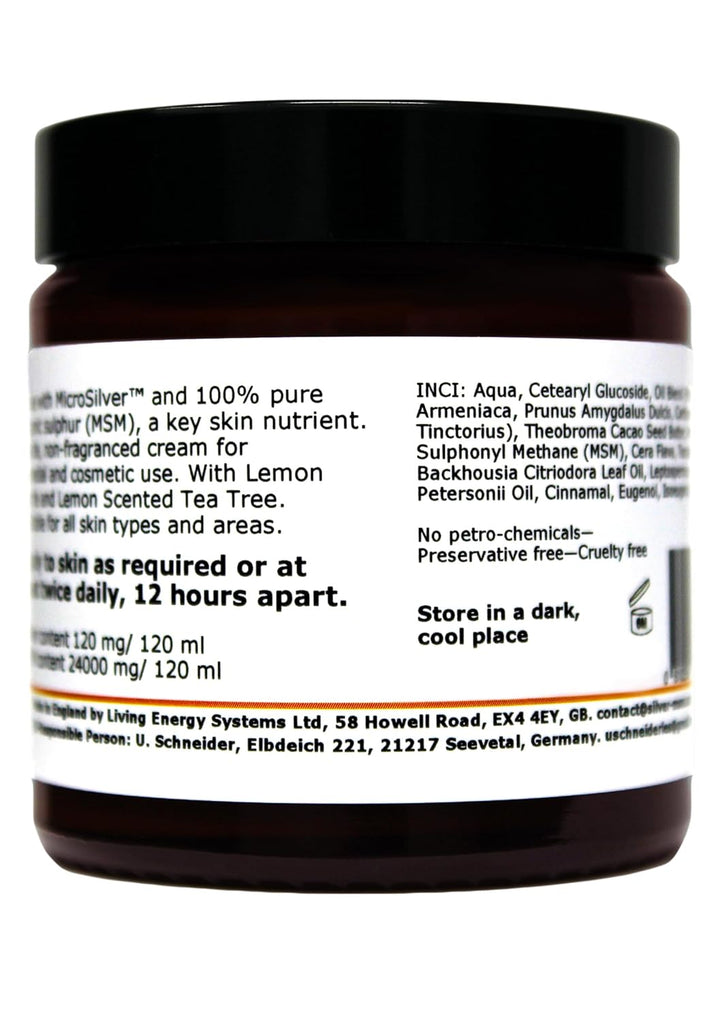 Silber-MSM Crème mit Zitronenmyrte und Zitronen Teebaum essentiellen Ölen - 120 ml