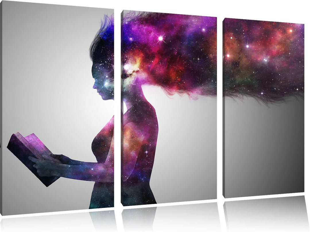 Pixxprint abstrakte Frau mit Buch als Leinwandbild/Grösse: 3 Teilig (120x80) cm/Wandbild/Kunstdruck/