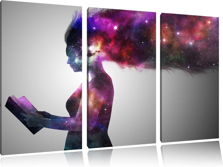 Pixxprint abstrakte Frau mit Buch als Leinwandbild/Grösse: 3 Teilig (120x80) cm/Wandbild/Kunstdruck/