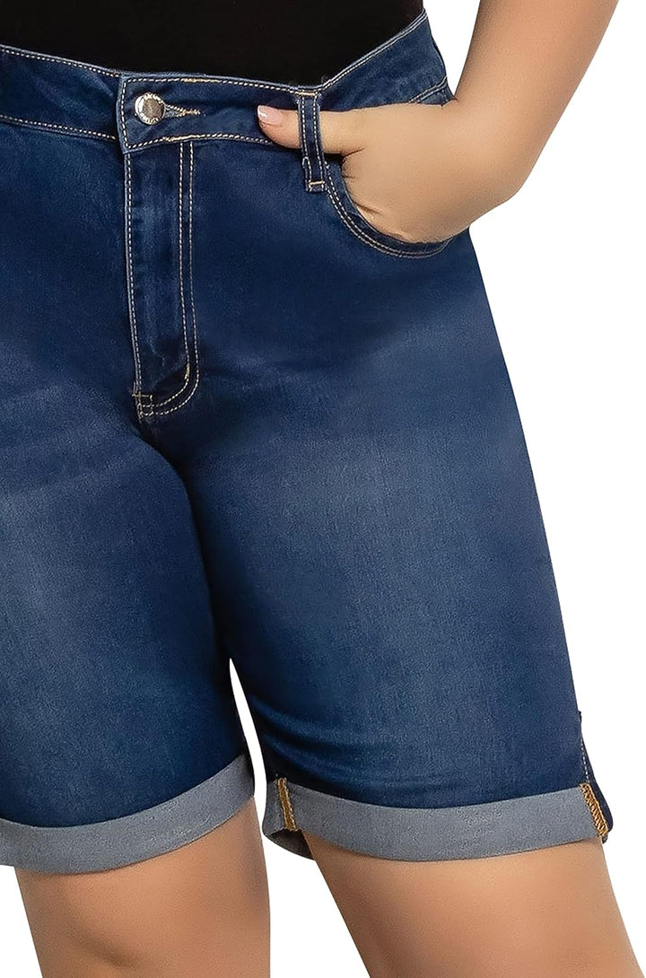 Lusty Chic Damen-Stretch-Jeansshorts – lässige Stretch-Shorts mit hoher Taille für Damen L Blau 2, L