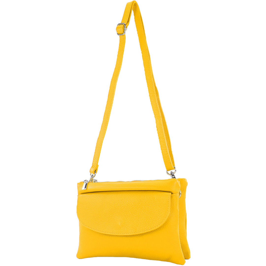 modamoda de - T199 - ital. Umhängetasche Clutch Leder Klein Sonnengelb, Sonnengelb
