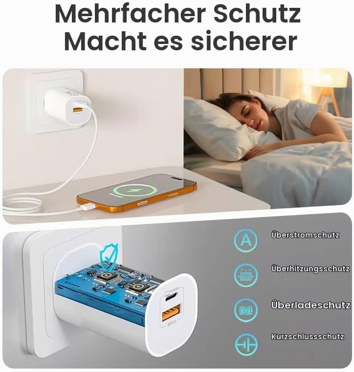 30W USB C Ladegerät 2-Pack Schnellladegerät Stecker mit 1.5M schnellladekabel für iPhone 17/16/15/14