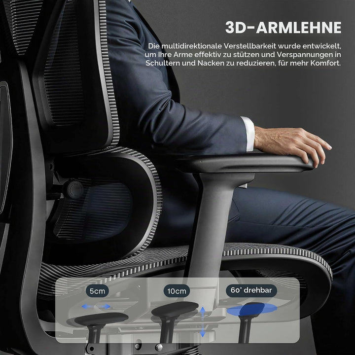 FLEXISPOT C7 LITE Ergonomischer Bürostuhl Schreibtischstuhl, 3D-Armlehnen, 3D-Kopfstütze, 5D-verstel