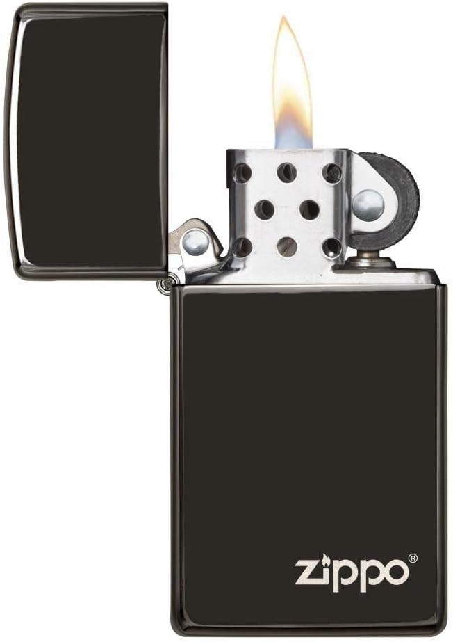 Zippo 28123ZL 60001264 Ebony Slim Feuerzeug Logo Benzinfeuerzeug, Messing, Ebony