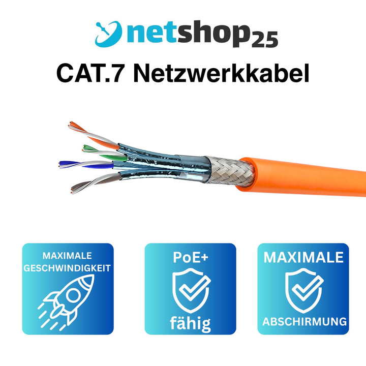 CAT.7 Netzwerkkabel 100m Verlegekabel LAN Kabel Reines Kupfer S/FTP PiMF LSZH Halogenfrei RoHS Ether