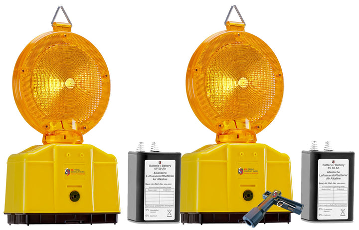 UvV LED 2 x Baustellenleuchte, Warnleuchte gelb, inkl. 2 Batterien 50 Ah für Ihre Baustelle, Baustel