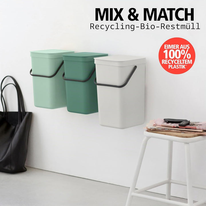 Brabantia - Sort &amp; Go Abfallbehälter 6L - Kleiner Recyclingbehälter - Tragegriff - Pflegeleicht - Fü