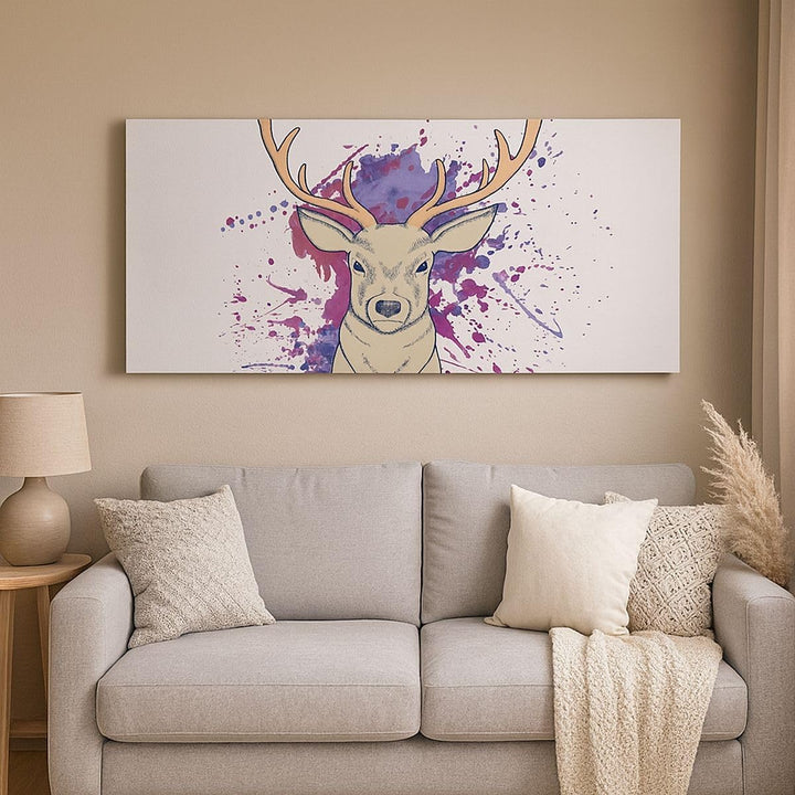 Wandbilder Dekoration Wohnzimmer Hirsch Abstraktion Panorama Bilder auf Leinwand 120x50cm Leinwandbi