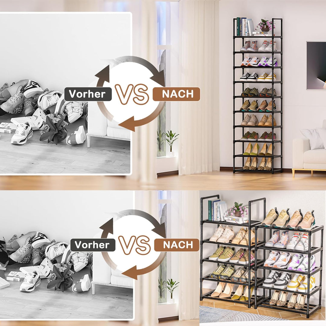 OYREL Schuhregal 10 Ebenen Platz Sparen, Schuh-Organizer Grosse Kapazität für 20-25 Paar Schuhe, Met