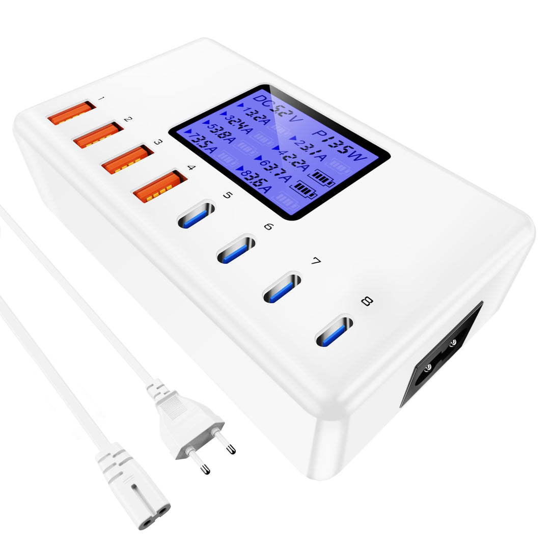 152W Mehrfach Ladegerät Mit LCD Digitalanzeige, 4 USB-A und 4 USB-C Schnellladegerät, Netzteil für i