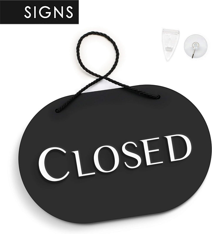 3DP Signs | Stilvolles Oval Schwarz - Open/Closed Türschild [OC35] - Doppelseitig hängende Türplatte