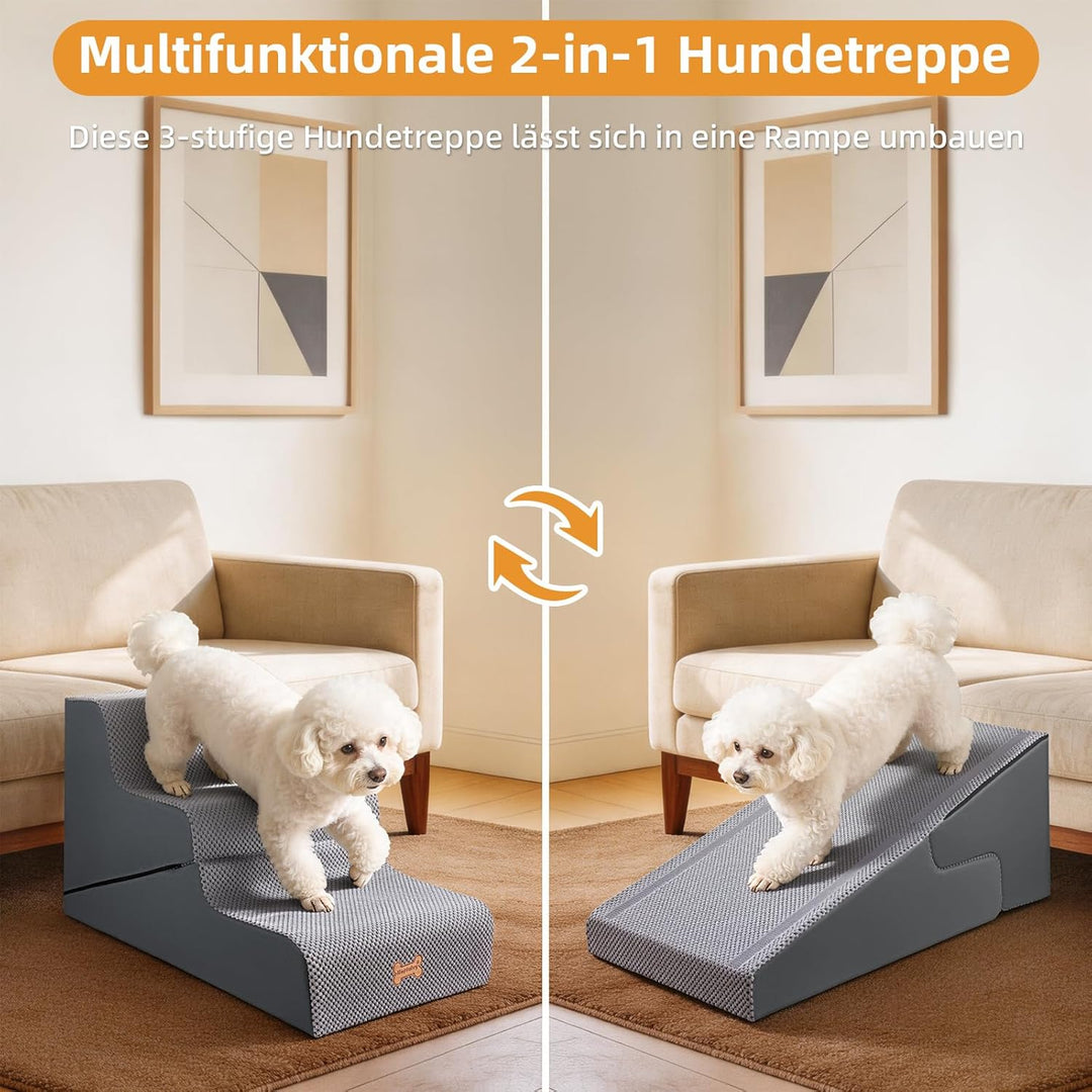 Nepfaivy Hundetreppe für Kleine Hunde 3 Stufen - 2-in-1 Hunde Treppe Hunderampe für Bett und Sofa, H