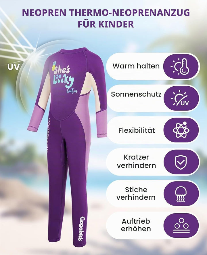 Gogokids Kinder Neoprenanzüge Thermische Badeanzüge, Mädchen Rash Guard Einteiler Bademode 2.5mm Neo