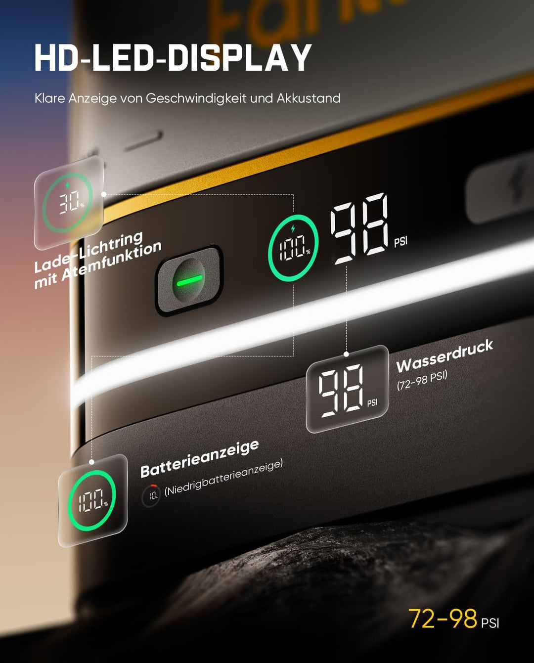 Fanttik NB10 Nano tragbarer Akku-Drucksprüher, 2,1-Gallonen-Tank, 72-98 PSI, HD-LED-Display, 4000mAh