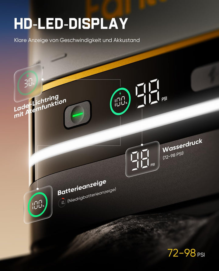 Fanttik NB10 Nano tragbarer Akku-Drucksprüher, 2,1-Gallonen-Tank, 72-98 PSI, HD-LED-Display, 4000mAh