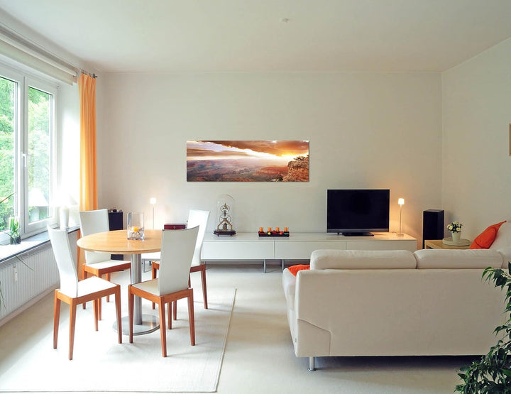 Paul Sinus Art Panoramabild auf Leinwand und Keilrahmen 150x50cm Grand Canyon Sonnenaufgang Landscha
