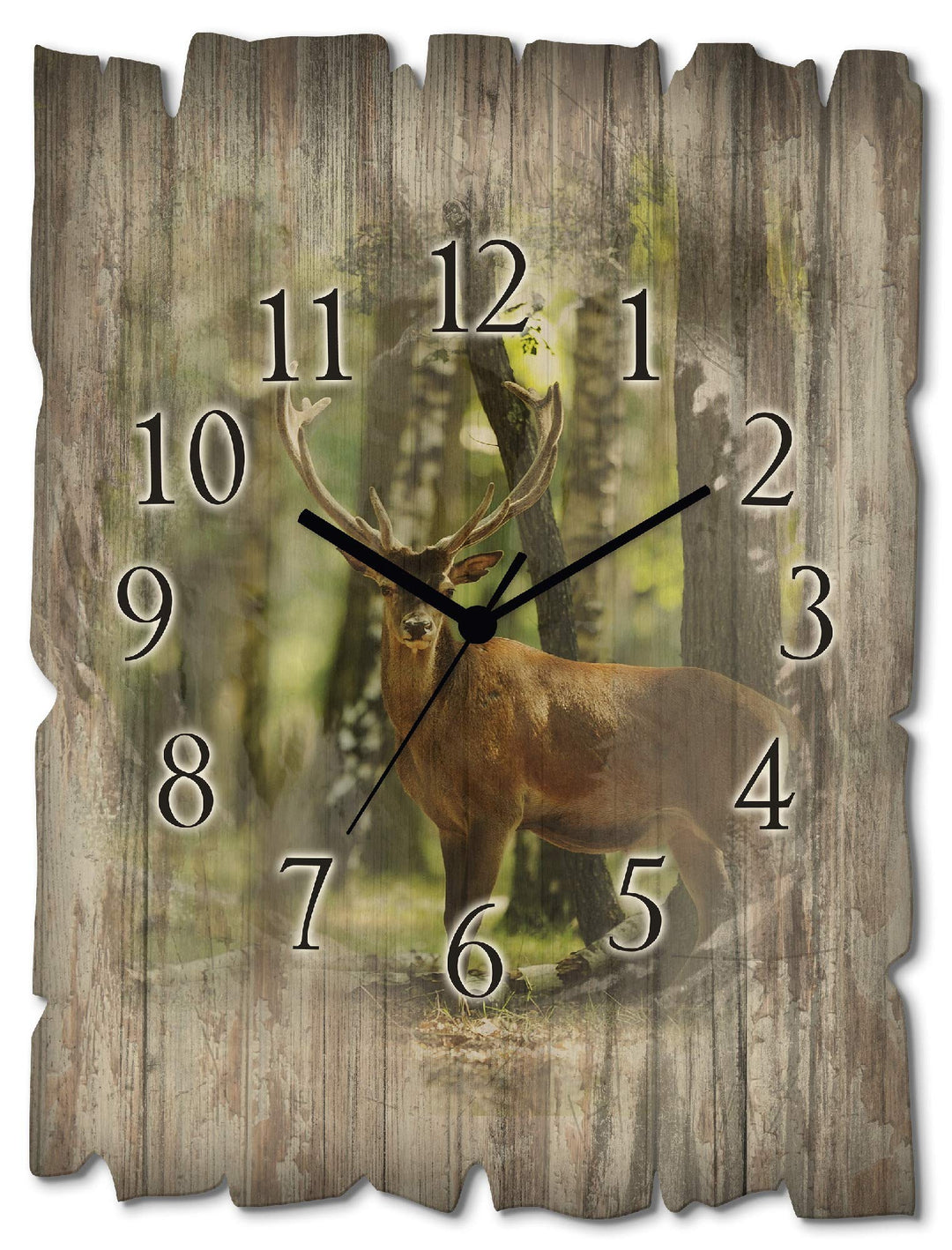 ARTLAND Wanduhr ohne Tickgeräusche aus Holz Quarzuhr 30x40 cm Rechteckig Lautlos Natur Tiere Hirsch