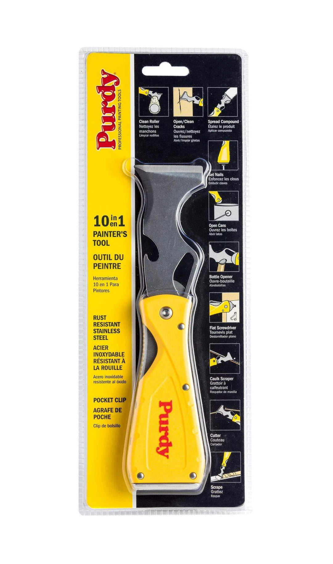 Purdy 10 in 1 Faltbare Maler Multi Tool Edelstahl Schaber Kitt Messer Hammerhead Nagel Set Einzelbet