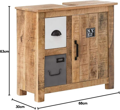 Woodkings® Waschbeckenunterschrank Pune Echtholz Mango Waschtischunterschrank massiv Badmöbel Badezi