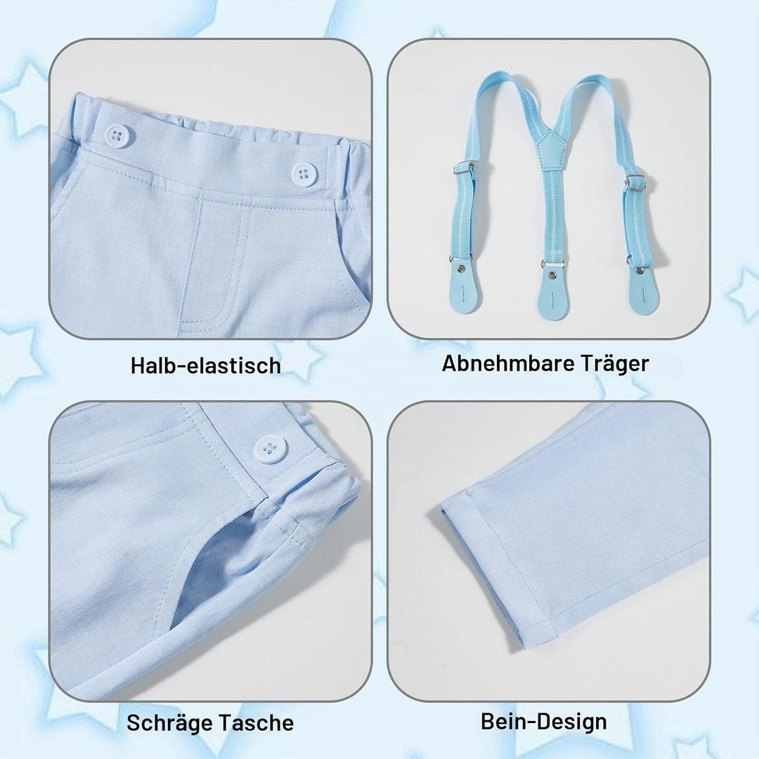 Volunboy Baby Jungen Anzug Set Bekleidung Hemd mit Fliege + Hosenträger Hosen Strampler Anzug 3-6 Mo