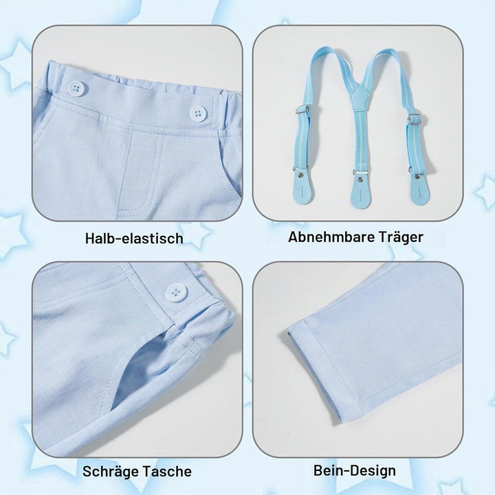 Volunboy Baby Jungen Anzug Set Bekleidung Hemd mit Fliege + Hosenträger Hosen Strampler Anzug 3-6 Mo