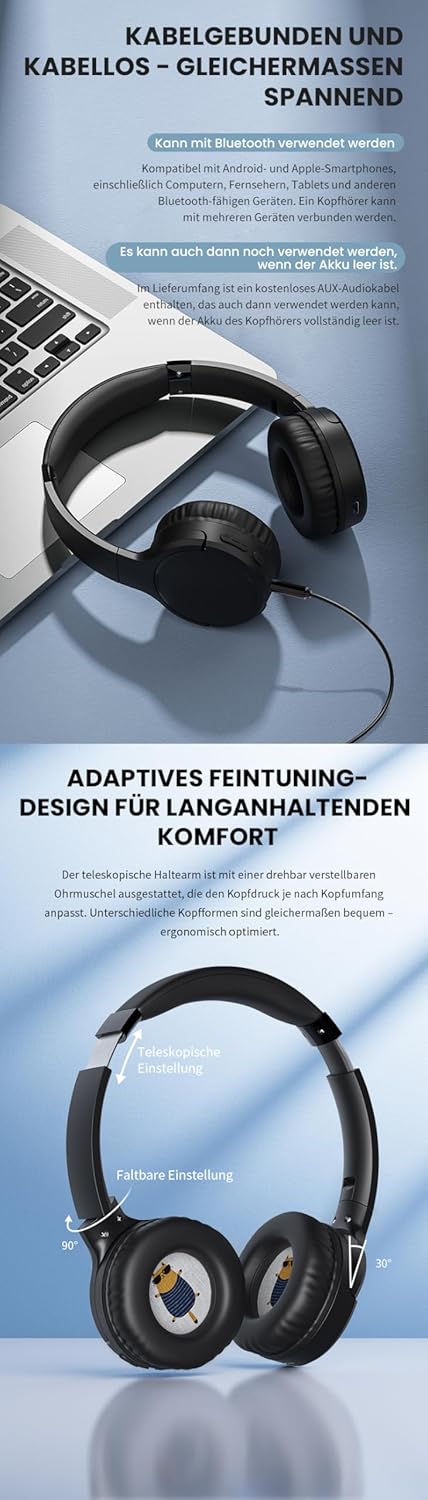 KO-Star BT-1700 Bluetooth Over-Ear Kopfhörer – BT 5.2, 40 mm Treiber, AUX & kabellos, Mikrofon, falt