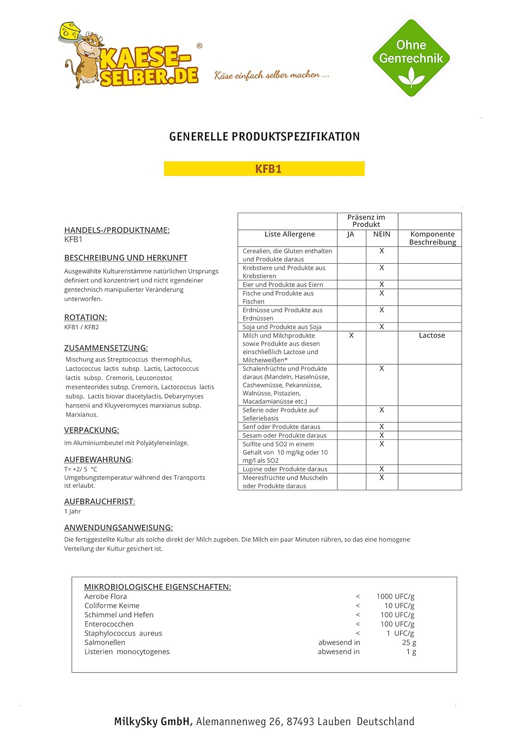KAESE-SELBER.DE - KFB1 Kefirkultur