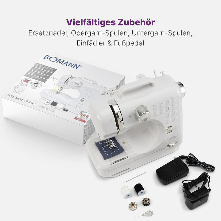 Bomann® Nähmaschine für Anfänger mit 12 Stichmustern | Sewing Machine mit Vor- u. Rückwärtsnähfunkti