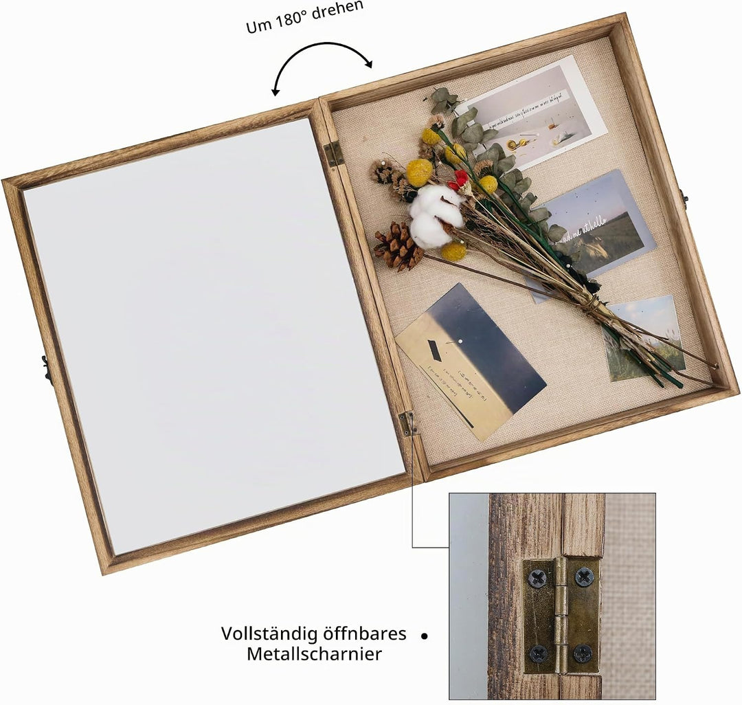 GraduationMall 33x40cm 3D Bilderrahmen Tief Holz Objektrahmen Türvitrine Schaukasten Retro,Ideal für