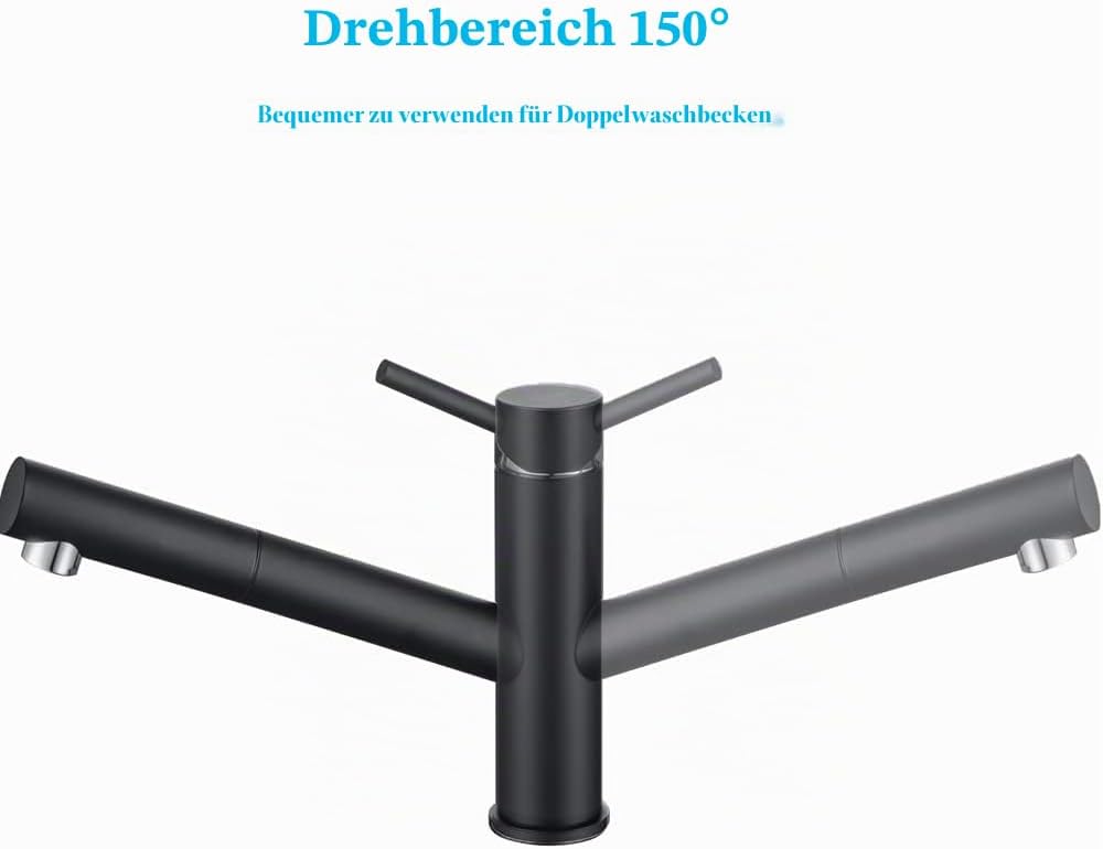 ONECE Wasserhahn Küche Schwarz mit ausziehbar, Spültischarmatur aus Edelstahl SUS304, Küchenarmatur