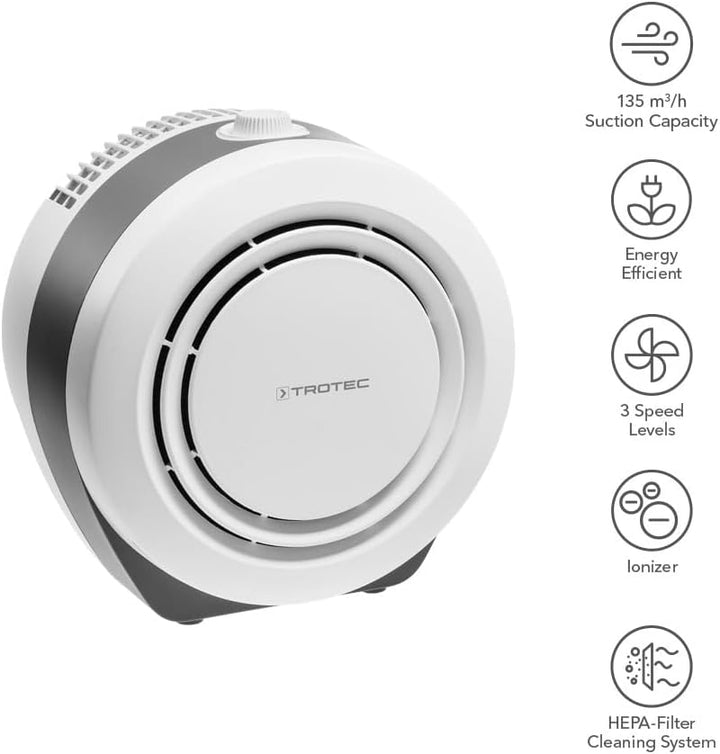 TROTEC Luftreiniger AirgoClean 10 E – HEPA Filter für Allergiker – Räume bis 16 m² /40 m³, Gebläsest