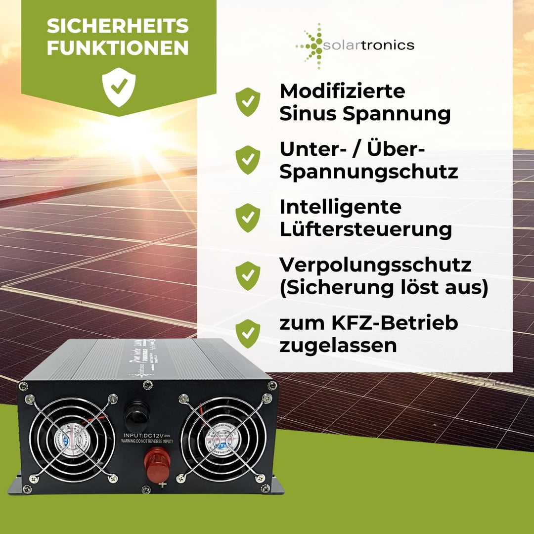 SOLARTRONICS Spannungswandler NM2000 12V 2000 Watt SCHWARZ - 4000 Watt Spitzenleistung - Wechselrich