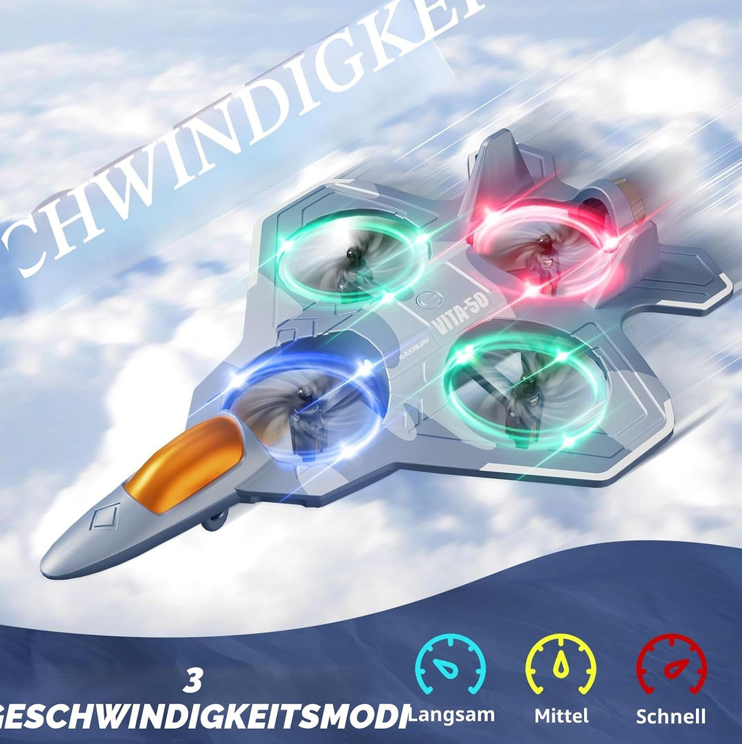 4DRC V50 RC Flugzeug,2 Startmodi, Lichter, 360° Flip, Headless-Modus, 3 Geschwind, 2 Batterien, 2,4