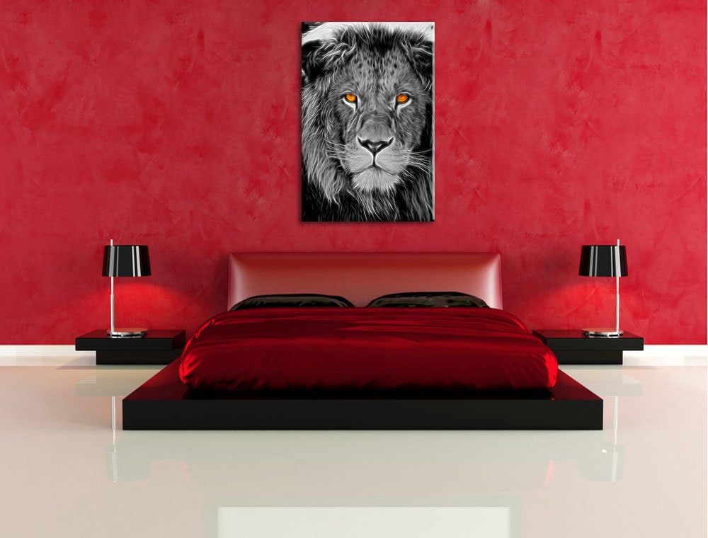 bildschöner Löwe schwarz/weiss Deluxe Format: 100x70 cm auf Leinwand, XXL riesige Bilder fertig gera