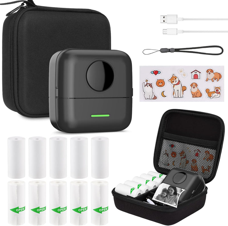 HUIJUTCHEN Mini Drucker mit Tasche, Mini Etikettendrucker Tasche Tragbarer Mini Fotodrucker 10 Rolle