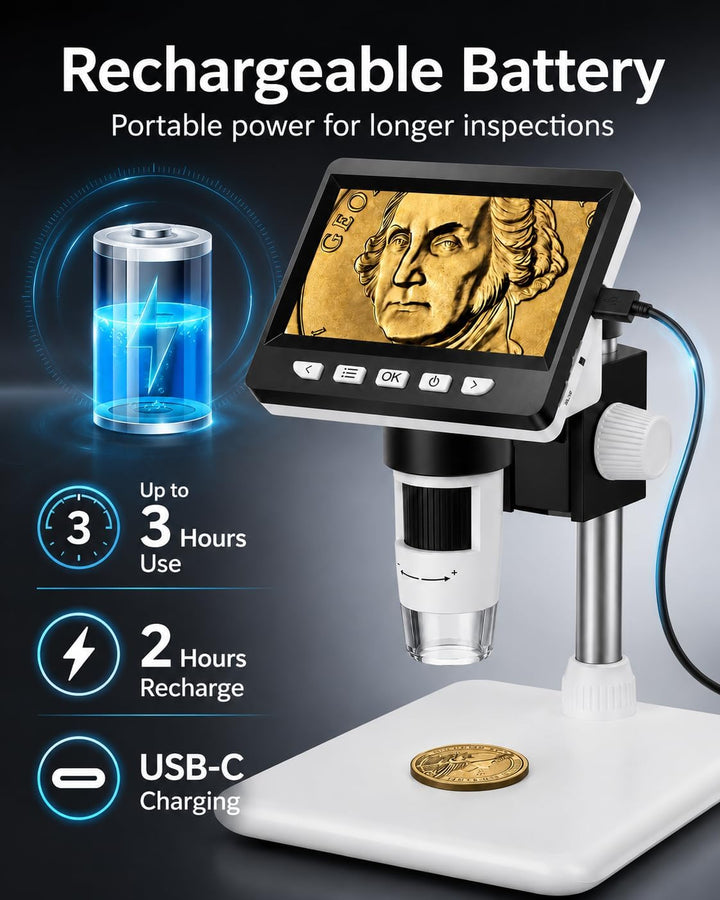 AOPICK Mikroskop, LCD Digital Mikroskop 1000X 4,3-Zoll 1080P USB Mikroskop mit 8 einstellbaren LED L