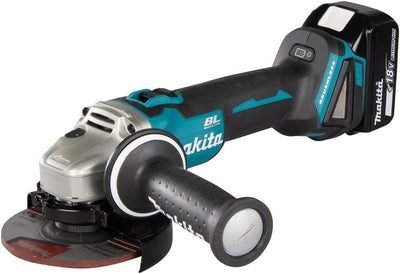 Makita Akku-Winkelschleifer 18 V / 4,0 Ah im MAKPAC inklusive 2 Akkus und Ladegerät, Blau, Silber, 9