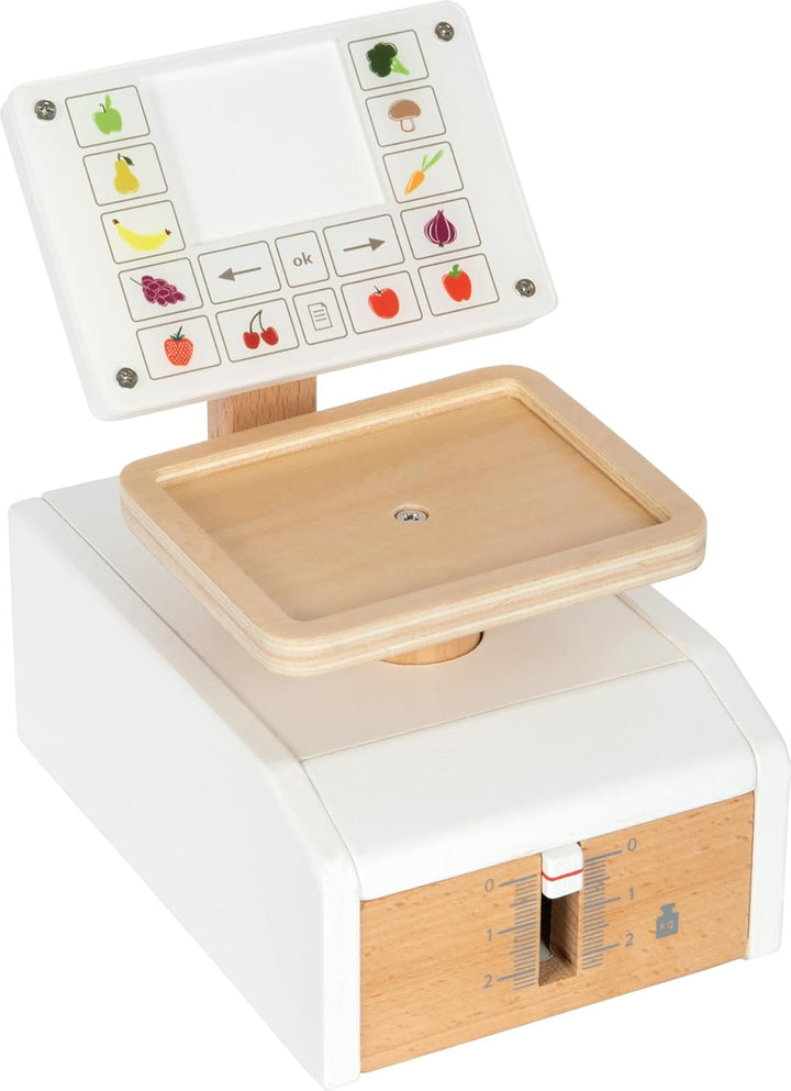 small foot Waage Fresh aus Holz, multifunktionales Zubehör für Kaufladen, Rollenspielzeug, ab 3 Jahr