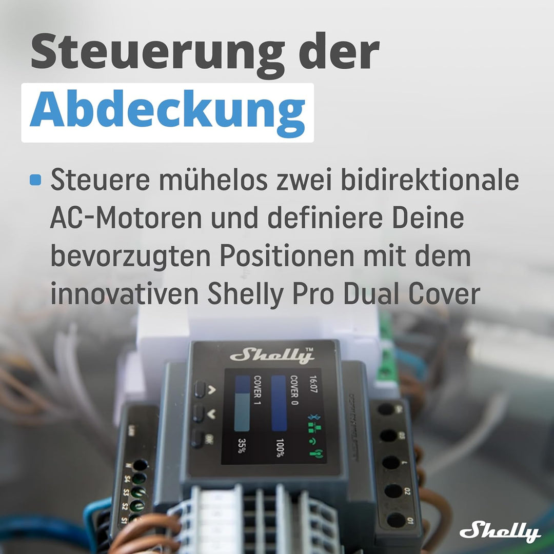 Shelly Pro Dual Cover/Shutter PM | LAN-, Wi-Fi- und Bluetooth-Verbindung, Professioneller DIN-Schien