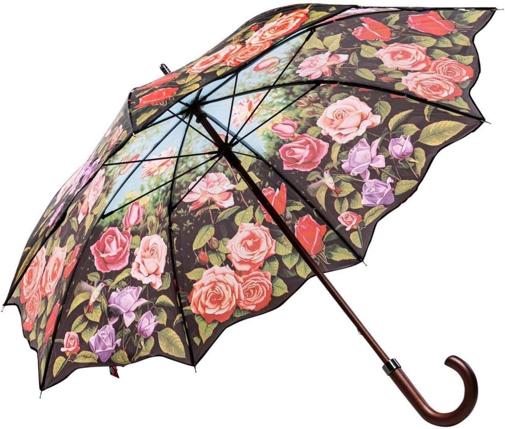 LUCKYWEATHER Regenschirm Stockschirm Damen Motiv Rosengarten I Stockregenschirm gross und stabil sow