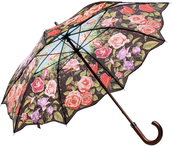 LUCKYWEATHER Regenschirm Stockschirm Damen Motiv Rosengarten I Stockregenschirm gross und stabil sow
