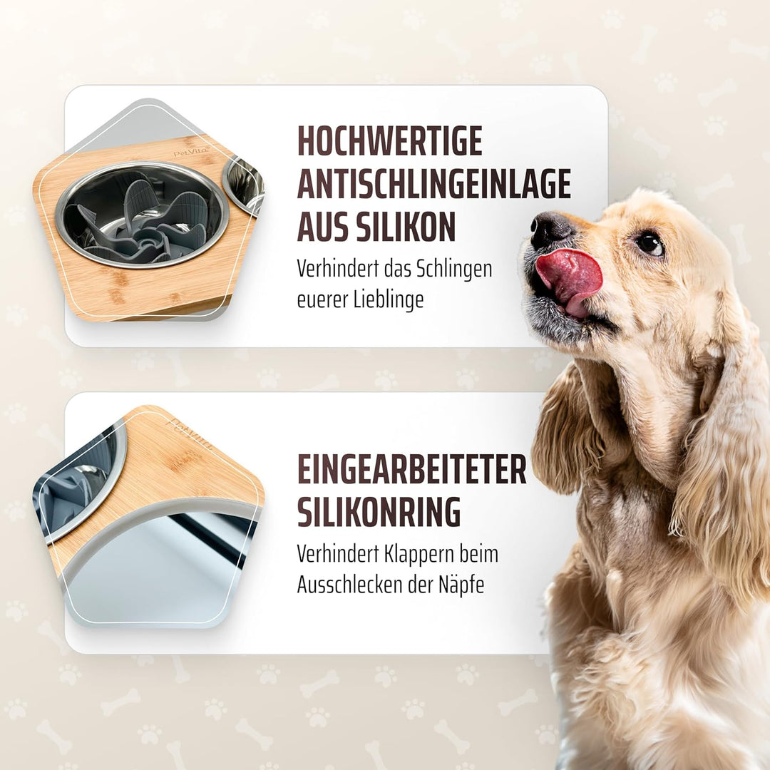 PetVita® - Erhöhter Hundenapf: ALLinONE Hundebar, 12 mal höhenverstellbar mit 2 Edelstahlnäpfen, Fut