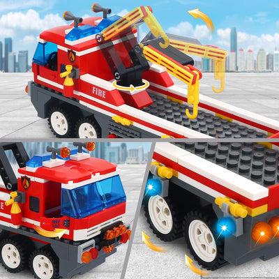 City Feuerwehrauto Bauspielzeug mit Feuerrettungsboot Feuerwehr Spielzeug with 3 Feuerwehrmann Lerns