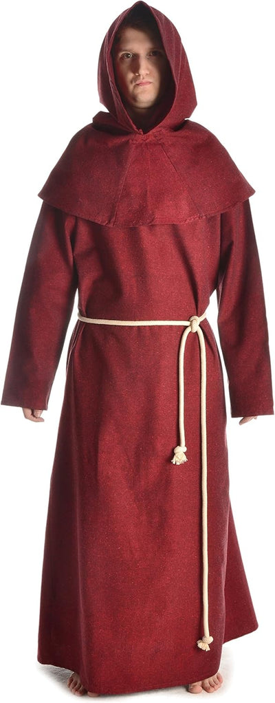 HEMAD Herren Mittelalter Kutte Halzebier (Set Kapuze, Strick, Cotte) S-XXXL Baumwolle S-M Rot, S-M R