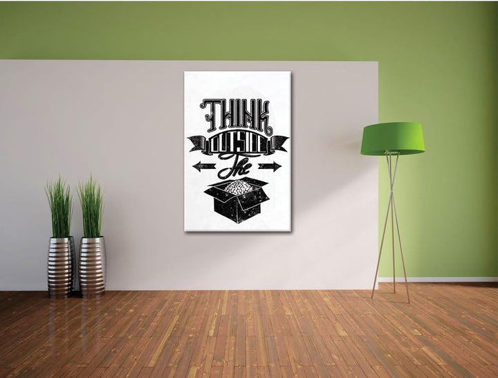 Think outside the box white Bild auf Leinwand, XXL riesige Bilder fertig gerahmt mit Keilrahmen, Kun