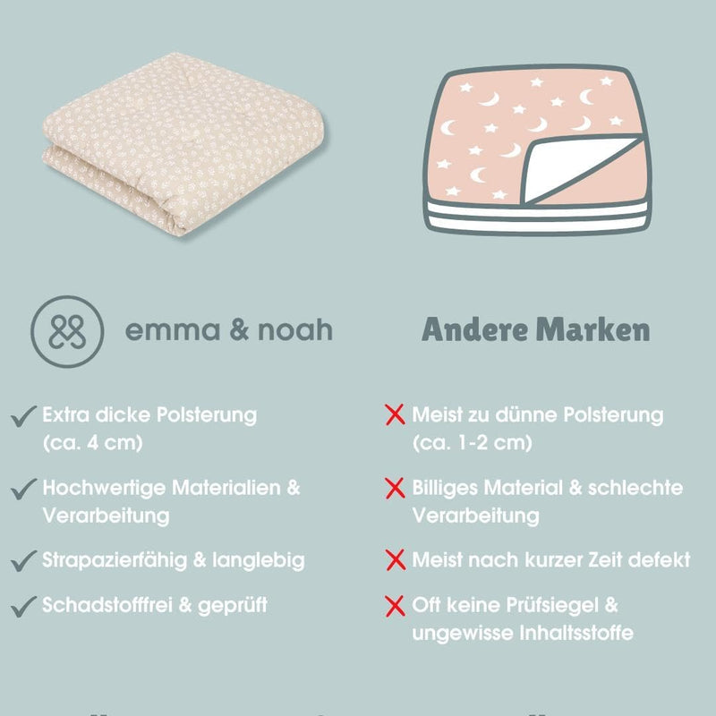 emma & noah Krabbeldecke Baby, 120x120 cm, Gross und Gepolstert, Bio-Baumwolle, Oeko-TEX Zertifizier
