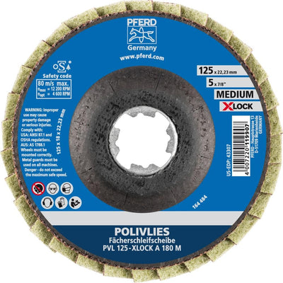 PFERD POLIVLIES-Fächerscheibe, 5 Stück, 125mm, A180, mittel, X-LOCK (22,23 mm), 44694212 – für schne