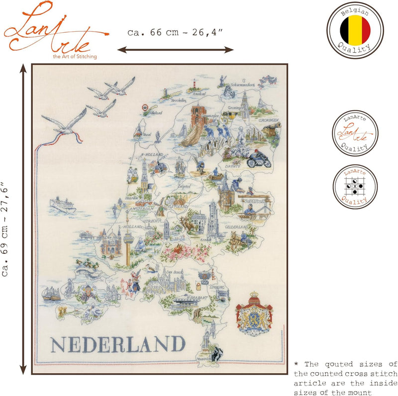 Lanarte PN-0175289 Kreuzstichset Landkarte der Niederlande, Zählmuster Zählmusterpackung, Baumwolle,