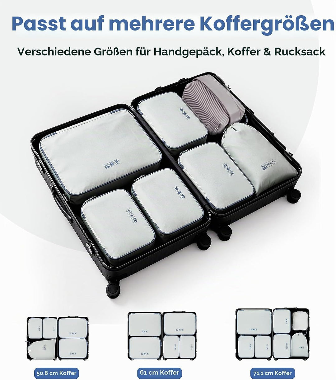 ECOHUB Packwürfel 6er Set Koffer Organizer, Reissfest &amp; Wasserabweisend, Durchdachtes Ordnungssystem